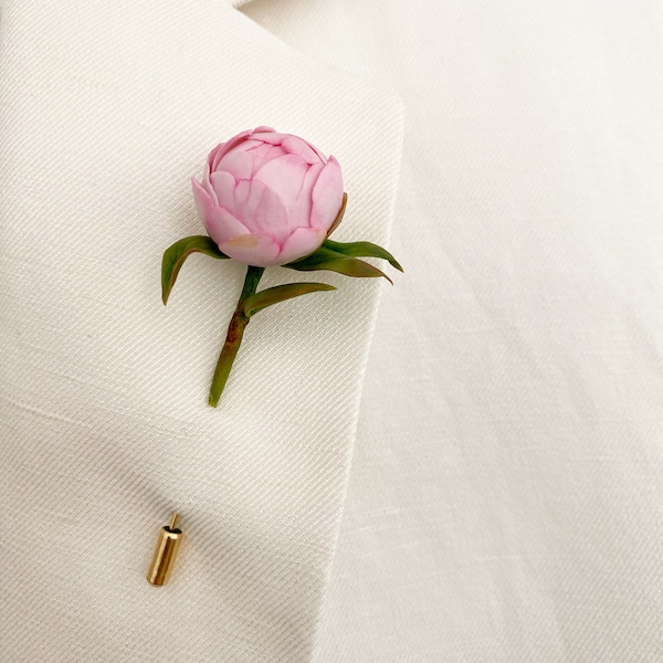 Pink peony lapel pin for men pink flower lapel pin wedding boutonniere groom lapel pin men brooch floral lapel pin pink floral buttonhole