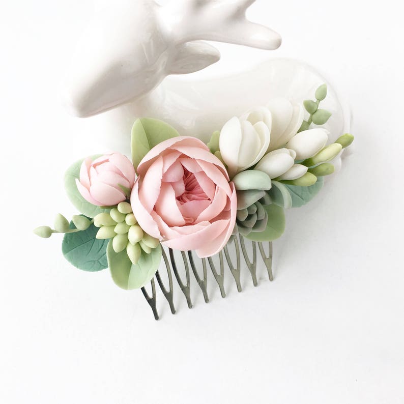 Blush succulent wedding set bridal hair comb blush succulent hair comb wedding boutonniere Flower button hole mint succulent bridal comb image 6