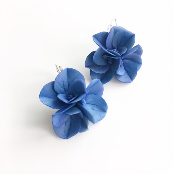 Navy blue hydrangea earrings navy blue earrings dark blue earrings nature earrings botanical earrings plant jewelry navy bridal jewelry