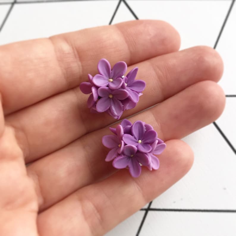 Lilac Stud Earrings Lilac Flower Earrings Lilac Stud Realistic Etsy