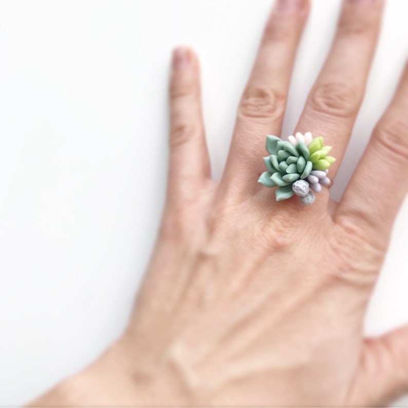 Succulent ring succulent jewerly mint succulent wedding Plant Jewelry blush mint wedding nature lower ring pretty little ring green ring imagem 2