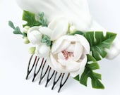 Tropical wedding comb white flower comb bridal comb monstera leaf hair piece beach wedding comb rose flower comb bridal headpiece hair comb