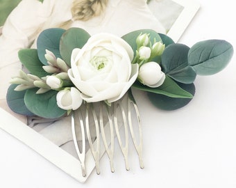 Bridal eucalyptus hair comb Ivory flower hair piece flower bridesmaid hair piece floral head piece succulent hair comb flower hair comb