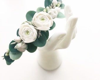 Eucalyptus ivory flower crown greenery headband green leaves hair piece eucalyptus flower crown succulent flower crown bridal floral crown