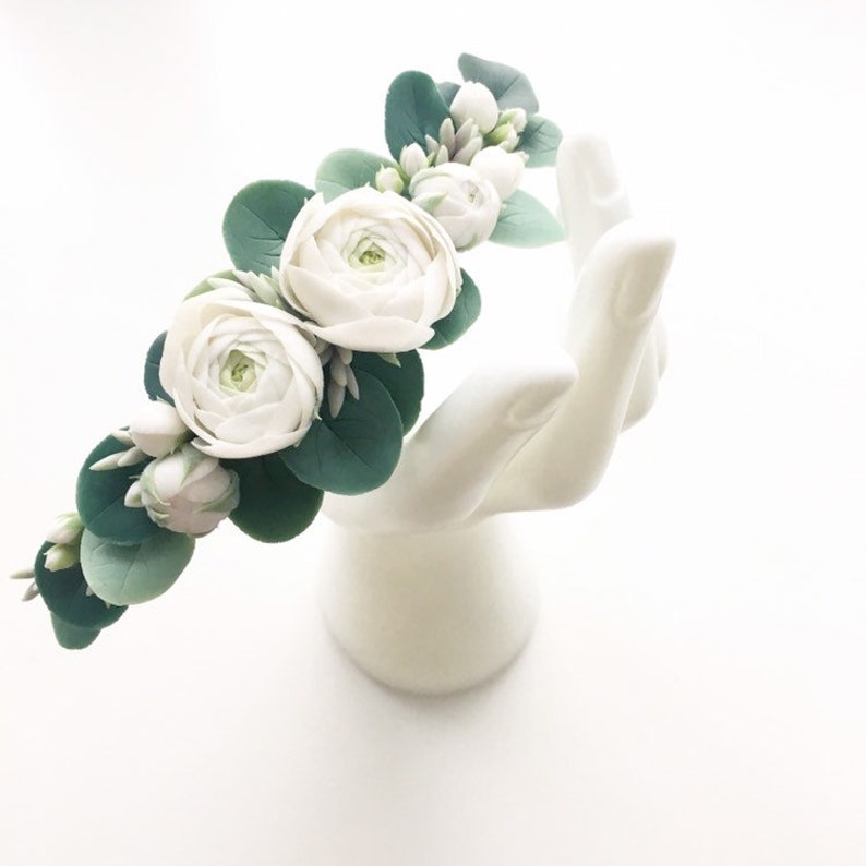 Eucalyptus Ivory Flower Crown Greenery Headband Green Leaves Etsy
