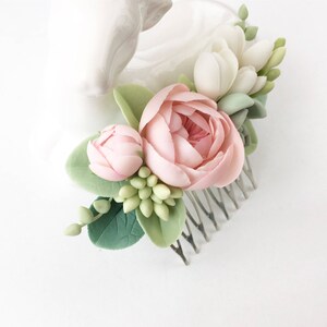 Blush succulent wedding set bridal hair comb blush succulent hair comb wedding boutonniere Flower button hole mint succulent bridal comb image 2