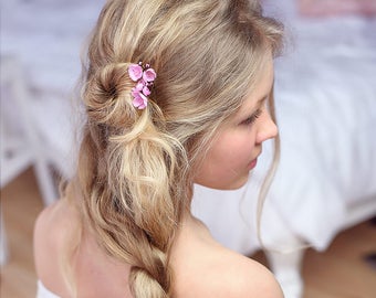 Pink flower bridal Hair pins, bridal рair pins, bridal Hairpiece, wedding hair piece, sakura hair stick, bridal headpieces, hairpin