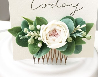 Eucalyptus hair comb еucalyptus leaves hair piece blush hair comb greenery hair comb bridal hair comb succulent hair comb wedding hair piece