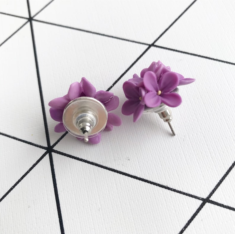 Lilac Stud Earrings Lilac Flower Earrings Lilac Stud Realistic Etsy