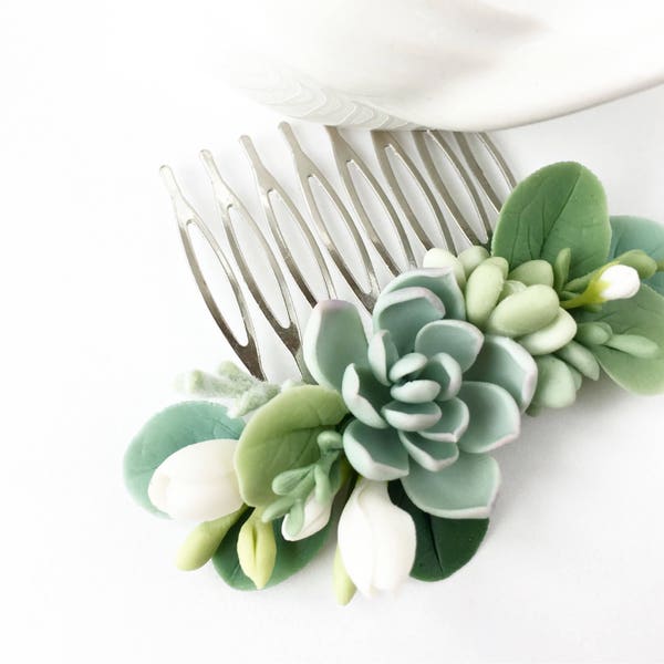 Succulent hair comb mint succulent hair piece green hair stick succulent wedding Tropical wedding succulent flower comb bridal headpiece