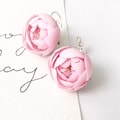 Pink peony earrings Rose quartz earrings Blush earrings Botanical jewerly Woodland wedding Nature lover gift Blush pink flower Blush wedding