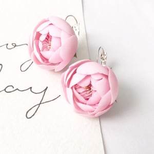 Pink peony earrings Rose quartz earrings Blush earrings Botanical jewerly Woodland wedding Nature lover gift Blush pink flower Blush wedding