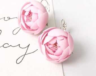 Pink peony earrings Rose quartz earrings Blush earrings Botanical jewerly Woodland wedding Nature lover gift Blush pink flower Blush wedding
