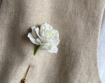 White rose lapel pin ivory lapel pin flower lapel pin groom boutonniere wedding suit lapel pin button hole men brooch