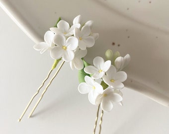 Lilac hair pins bridal hair pins wedding head peaces white flower hair pins floral hair pin bridesmaid hair pin