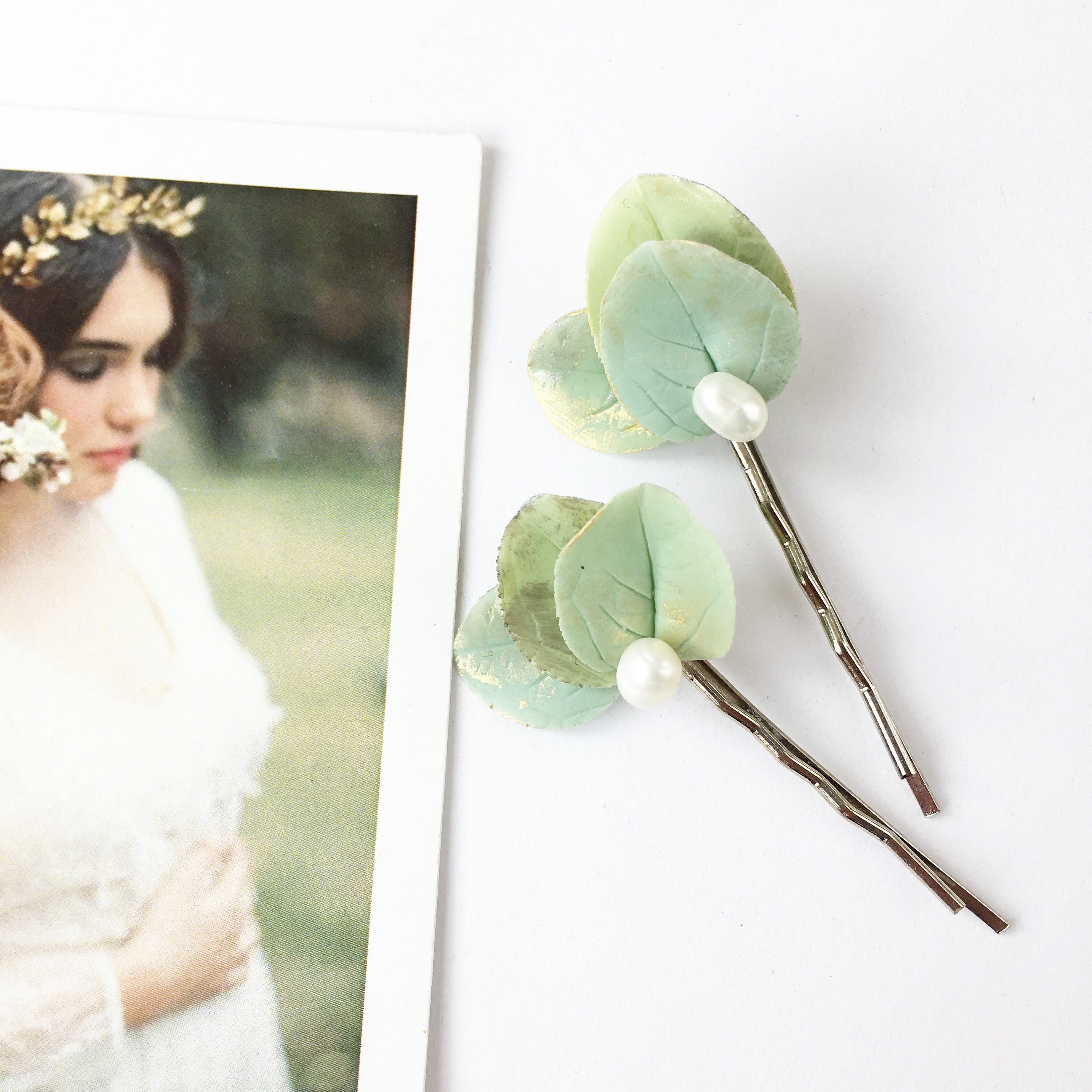 Eucalyptus Hair Piece Leaf Hair Bobby Pin Green Leaf Hair Pin Etsy