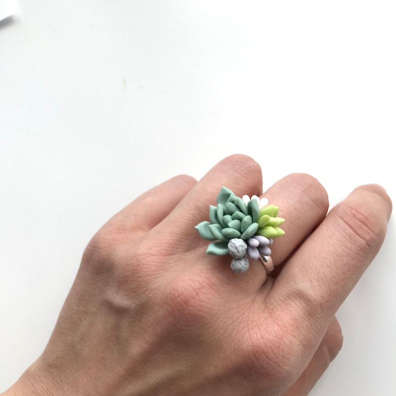 Succulent ring succulent jewerly mint succulent wedding Plant Jewelry blush mint wedding nature lower ring pretty little ring green ring image 7