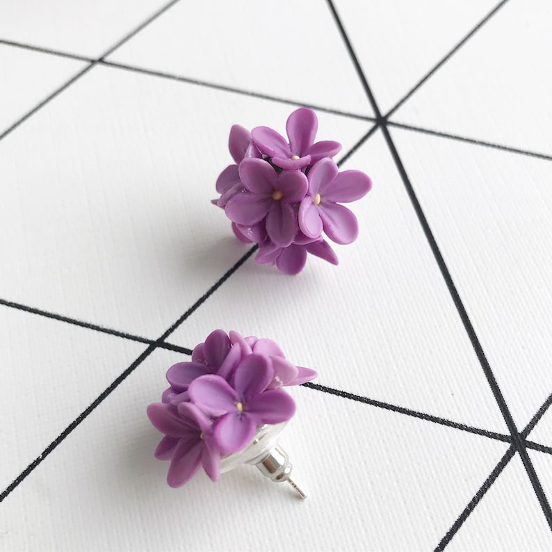 Lilac Stud Earrings Lilac Flower Earrings Lilac Stud Realistic Etsy