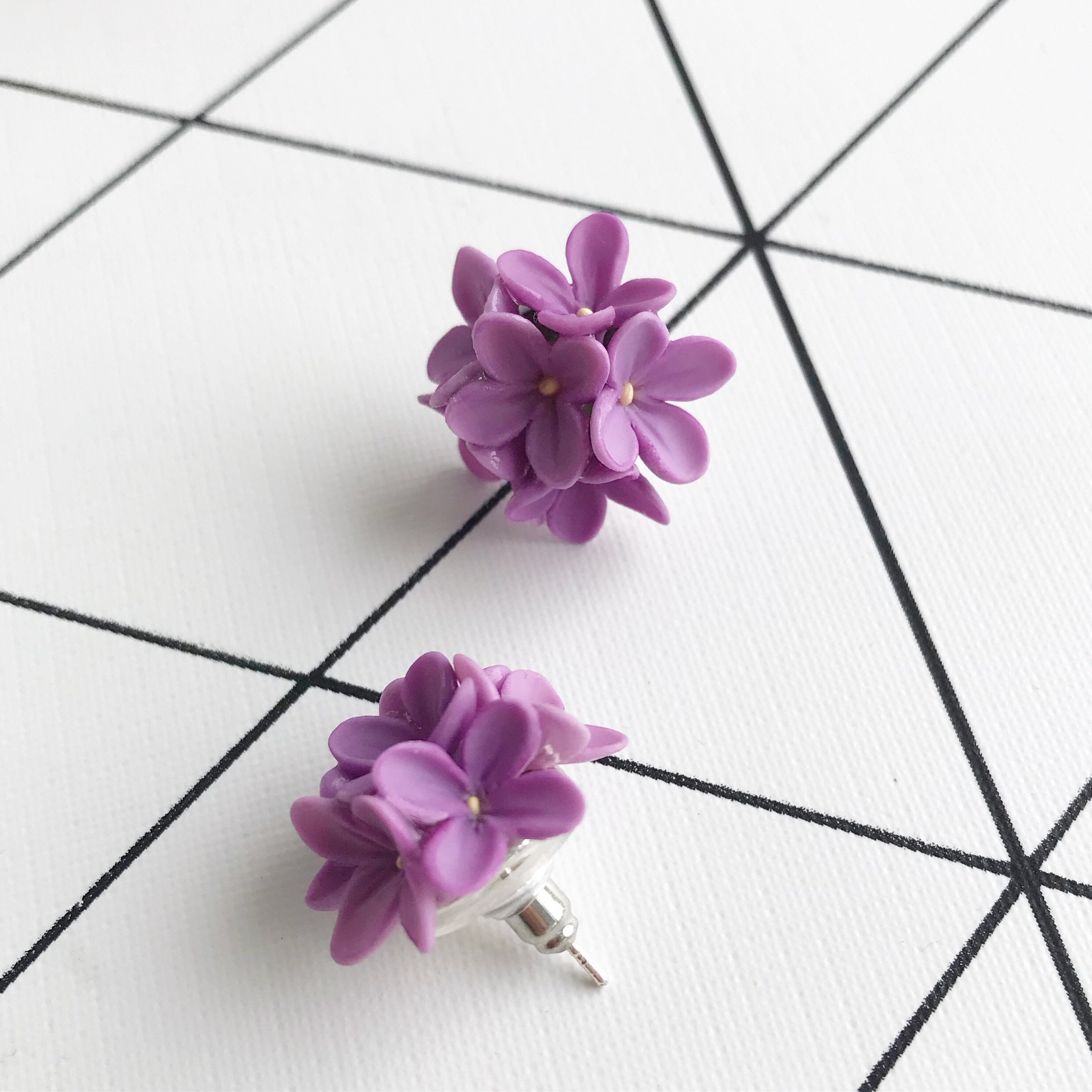 Lilac stud earrings lilac flower earrings lilac stud realistic Etsy