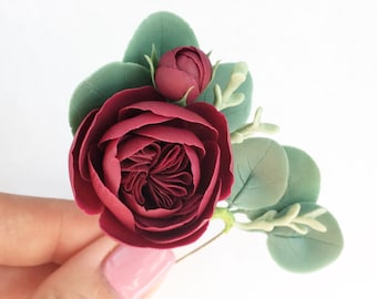 Set of two burgundy hair pieces burgundy hair pin wedding hair piece flower bridal headpiece fall burgundy hair pin deep red hair pin rustic