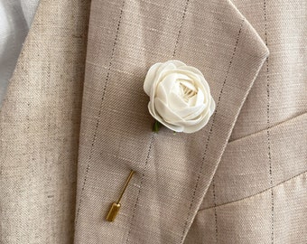 Ivory flower lapel pin wedding lapel pin flower boutonniere floral buttonhole grooms lapel pin ivory men brooch suit lapel pin
