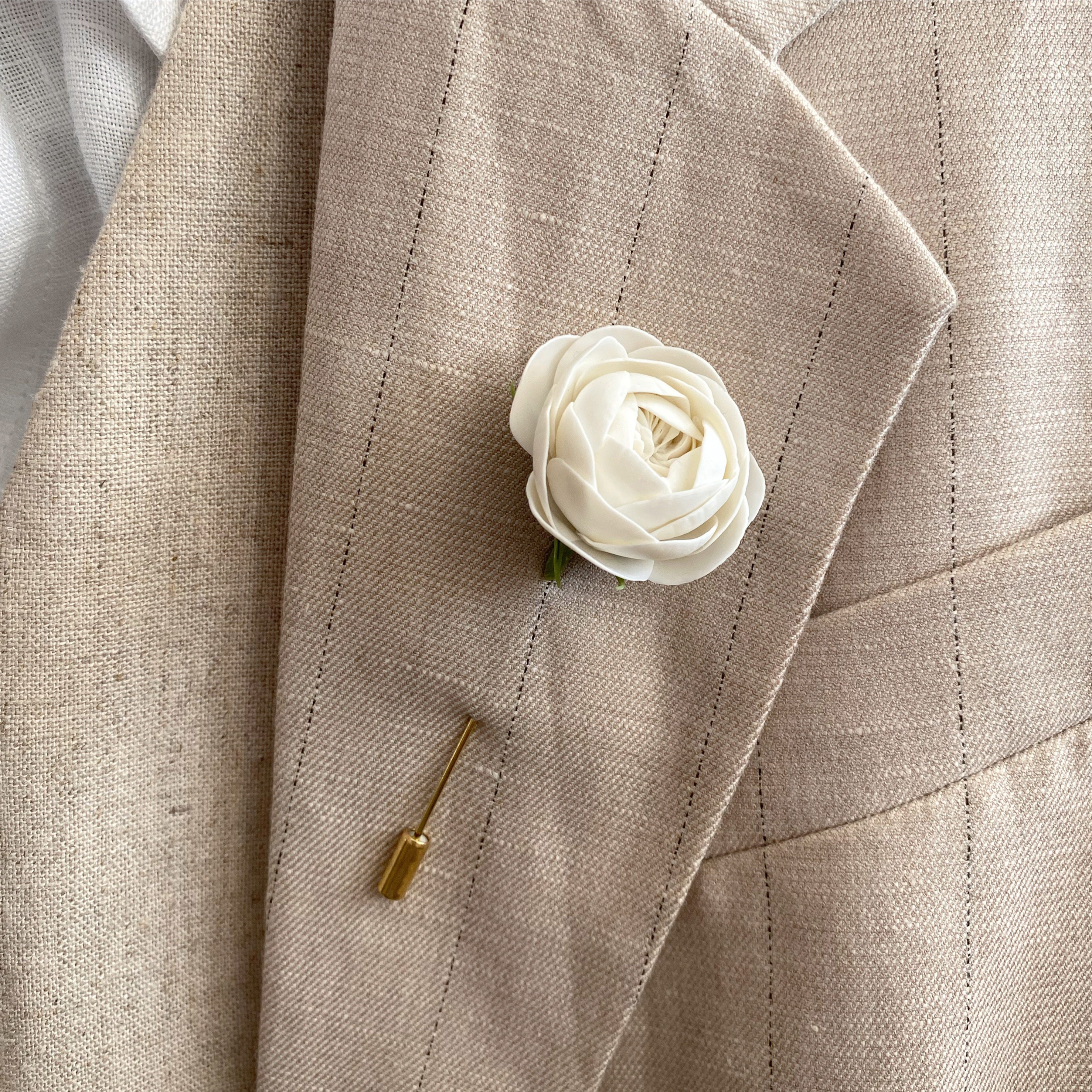 Ivory Flower Lapel Pin Wedding Lapel Pin Flower Boutonniere Floral