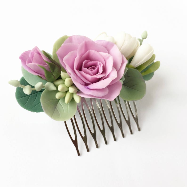 Purple rose hair comb succulent hair comb lilac flower hair piece wedding hair comb mint and purple wedding headpiece bridal comb succulent