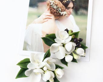 Ivory flower hair clip berries hair clip white blossom hair piece wedding hair piece bridal hairclip flower head piece wedding hair piece