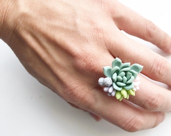 Succulent ring succulent jewerly mint succulent wedding Plant Jewelry blush mint wedding nature lower ring pretty little ring green ring