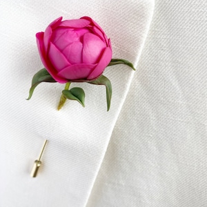 Pink peony lapel pin for men Wedding boutonniere brooch Peony men brooch Floral boutonniere Suit lapel pin peony pink buttonhole flower pin