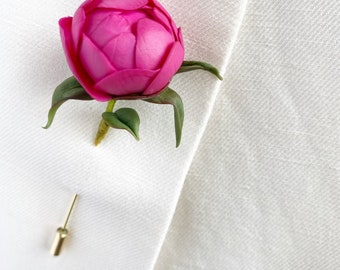 Pink peony lapel pin for men Wedding boutonniere brooch Peony men brooch Floral boutonniere Suit lapel pin peony pink buttonhole flower pin