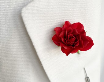 Red rose lapel pin red flower lapel pin for men red floral boutonniere wedding boutonniere men brooch suit lapel pin red flower buttonhole