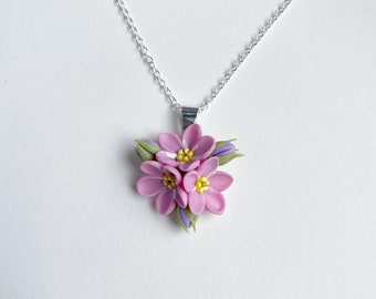 pink flower pendant pink necklace tiny pink pendant floral pendant botanical jewerly pink flower jewelry delicate pendant