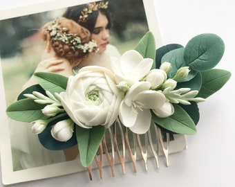 Bridal hair piece eucalyptus hair comb Ivory flower hair comb bridal hair piece succulent head piece greenery hair comb succulent hair comb