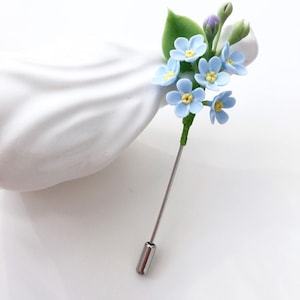 Blue flower lapel pin blue pin forgetmenot lapel pin blue boutonniere groomsmen button hole flower boutonniere floral boutonniere rustic pin
