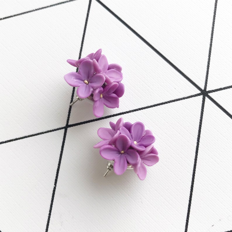 Lilac Stud Earrings Lilac Flower Earrings Lilac Stud Realistic Etsy