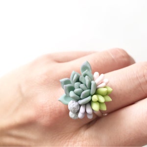 Succulent ring succulent jewerly mint succulent wedding Plant Jewelry blush mint wedding nature lower ring pretty little ring green ring imagem 5