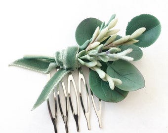 Pettine per capelli eucalipto verde capelli pezzo capelli verdi pettine testa rustica pezzo succulento pezzo di capelli damigelle capelli pezzo di capelli pettine per capelli da sposa