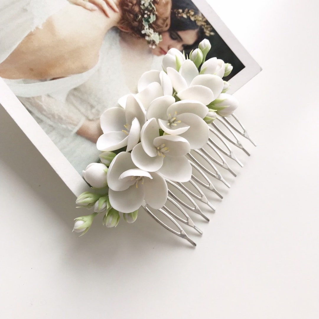 Jasmine Hair Comb Bridal Ivory Flower Hair Comb Wedding Floral Hair Piece Bridal Hair Piece