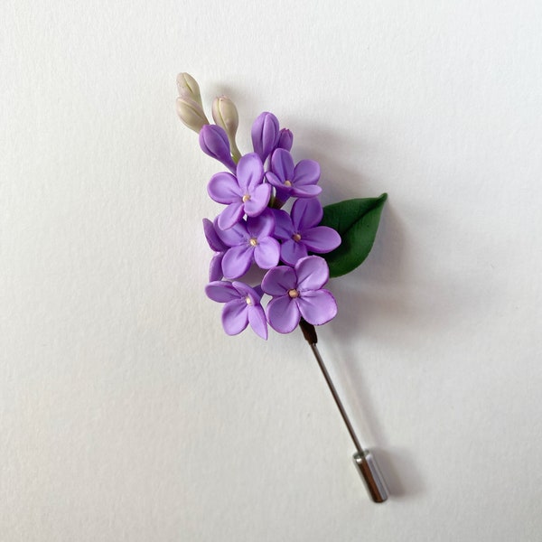 Flower lilac lapel pin for men, Wedding boutonniere brooch,  Men brooch,  Floral boutonniere, Suit lapel pin acessories, lilac buttonhole