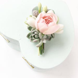 Blush succulent wedding set bridal hair comb blush succulent hair comb wedding boutonniere Flower button hole mint succulent bridal comb image 3