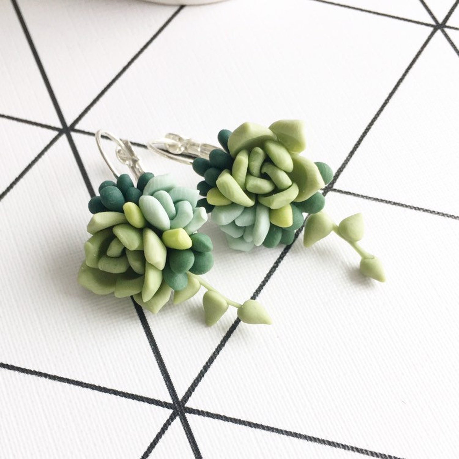 Green succulent earrings botanical earrings plant jewerly Etsy