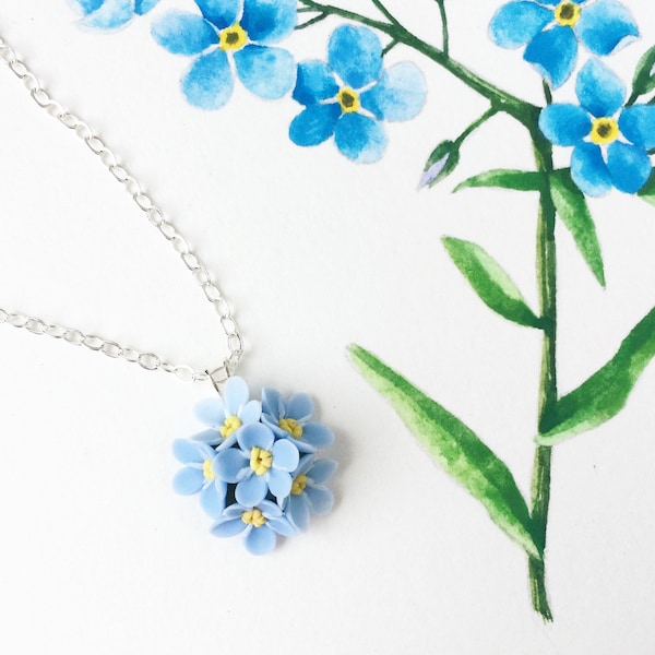 Forgetmenot pendant blue pendant flower necklace botanical jewerly forgetmenot jewerly blue flower necklace clay flowers summer gift blue