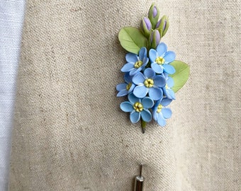 Forgetmenot lapel pin blue flower lapel pin wedding boutonniere groom lapel pin blue flower brooch mens lapel pin button hole blue flower