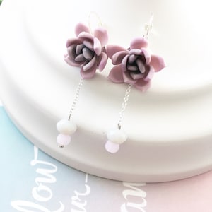 Staubige rosa Sukkulenten Ohrringe Pflanzenschmuck Sukkulenten Schmuck Brautjungfer Ohrringe Blumenohrringe Naturliebhaber Geschenk Sukkulentenliebhaber Geschenk