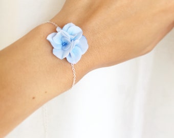 Hydrangea bracelet blue bridesmaid bracelet hydrangea jewelry blue flower bracelet bridesmaid gift bridal braclet blue