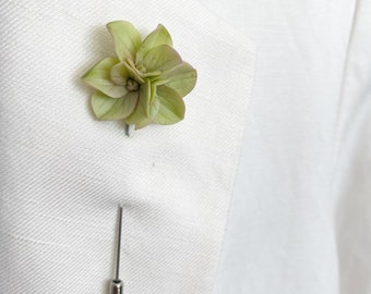 Green lapel pin hydrangea lapel pin mens lapel pin flower lapel pin grooms lapel pin floral mens brooch suit lapel pin wedding boutonniere
