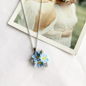 Forget-me-not pendant, Forget-me-not necklace, blue flower pendant, blue necklace, botanical jewerly, blue flower jewelry, delicate pendant