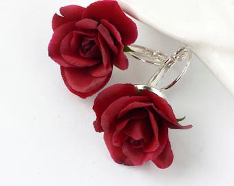 Burgundy rose earrings dark red earrings marsala earrings blush and burgundy earrings flower bridal earrings fall wedding floral earrings