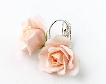 Peach rose earrings botanical earrings blush peach wedding bridal earrings bridesmaids earrings rose jewelry natural earrings flower earring